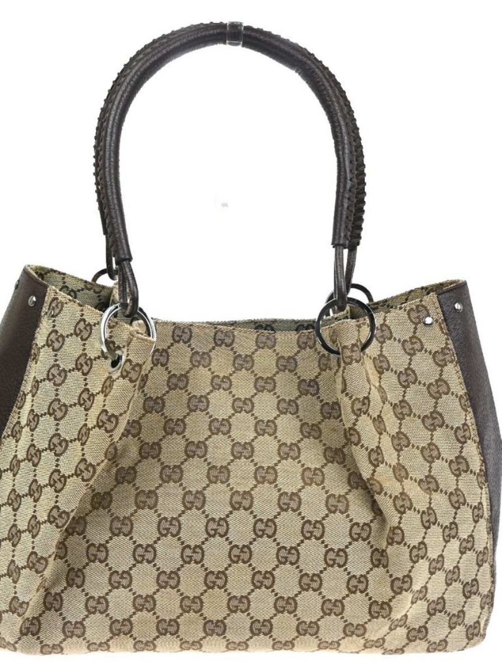 GUCCI Logo GG Pattern Shoulder Tote Bag Canvas Leather Brown 86KC878 - Picture 3 of 14